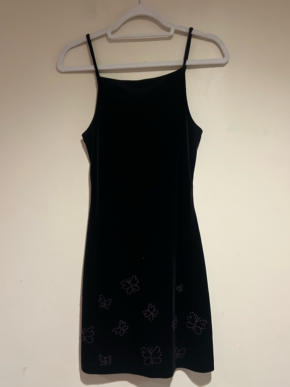 Vintage Y2K City Triangles Velour Beaded Butterfly Dress Sz Small